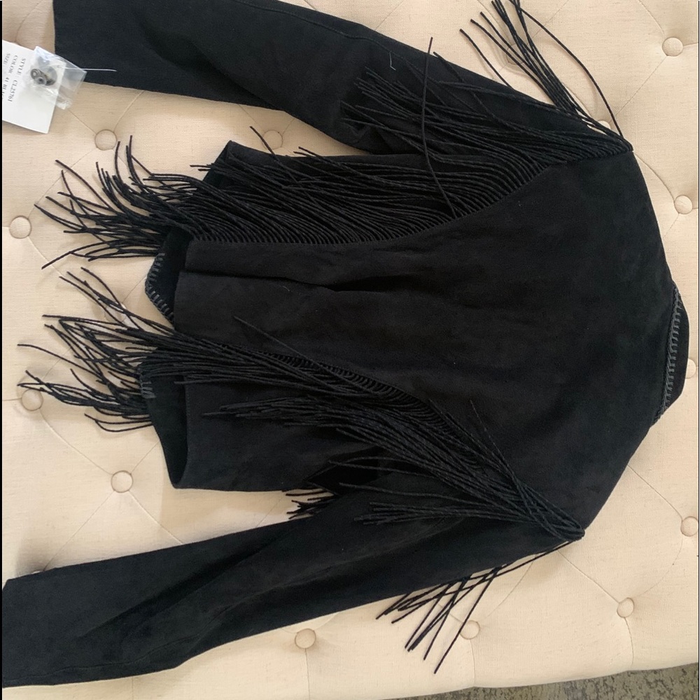 Leather fringe sequenced jacket